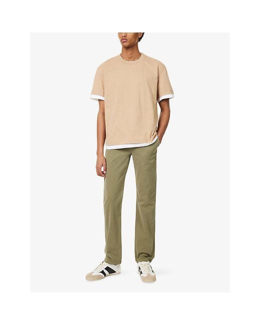 7 For All Mankind Green Mid-Rise Straight-Leg Cotton Chino Trousers for men