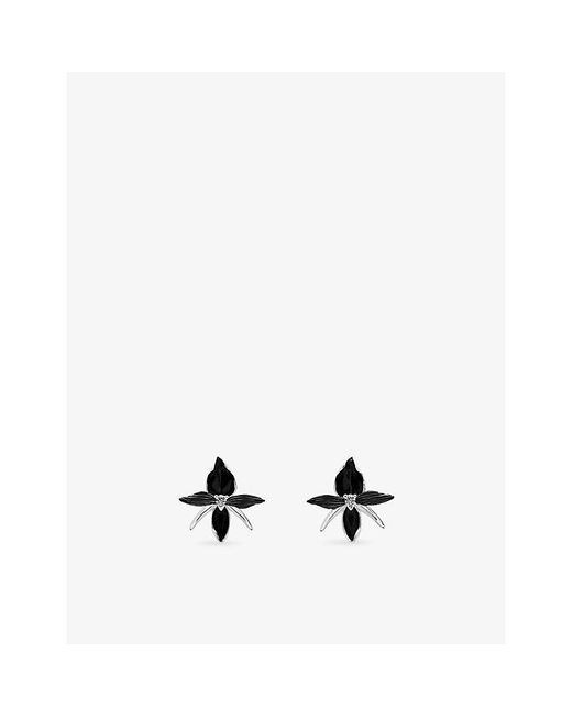 Shaun Leane Metallic Orchid Large Flower 925 Sterling And Diamond Stud Earrings