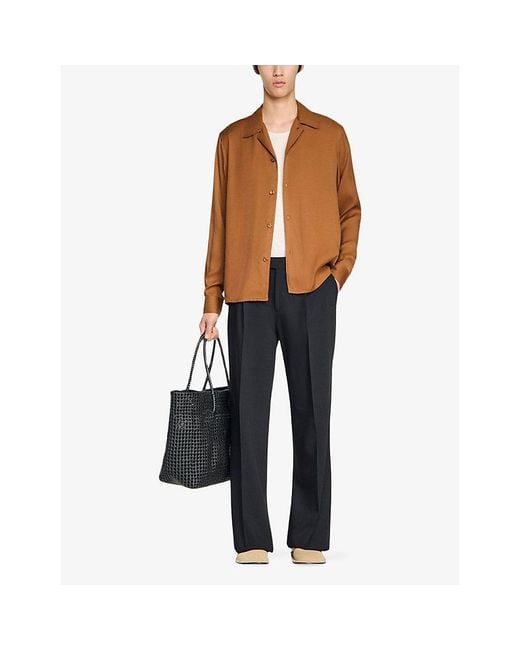 Sandro Brown Spread-Collar Woven Shirt for men