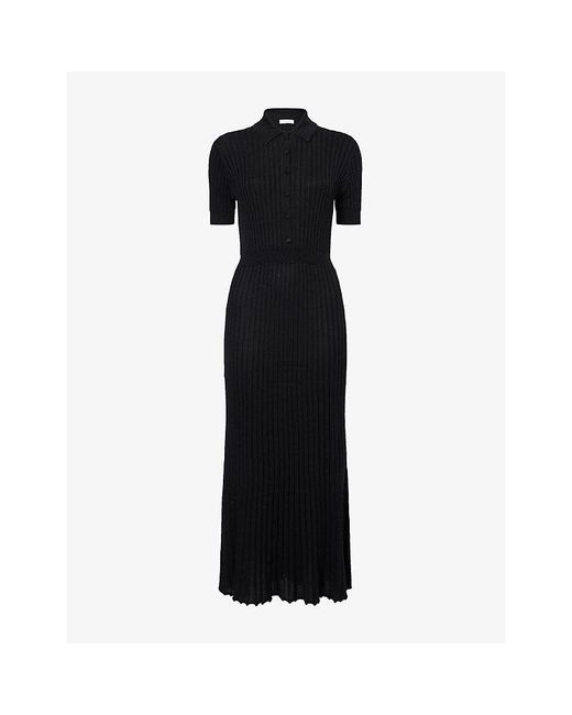 Gabriela Hearst Black Amor Ribbed Cashmere-Silk Knitted Midi Dress