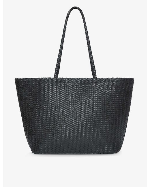 The White Company Black Braided Leather Tote Bag