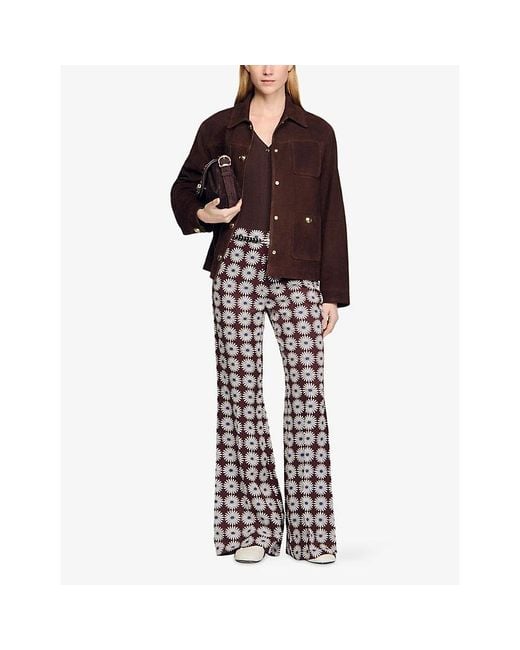 Sandro Multicolor Floral-Print Flared Woven Trousers