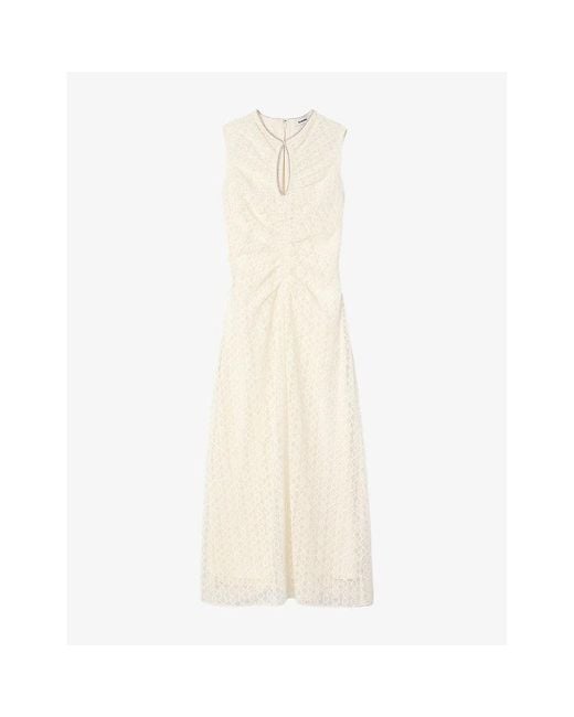 Sandro White Rhinestone-Embellished Sleeveless Lace Maxi Dress