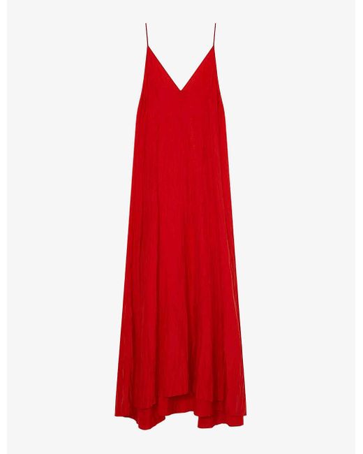 Joseph Red Daniele V-neck Tie-waist Silk Maxi Dress