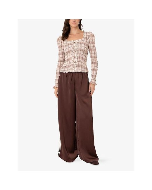 Amy Lynn White Maisie Checkered Smocked Cotton Blouse