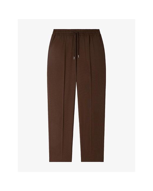 Sandro Brown Drawstring Elasticated-Waist Stretch Wool-Blend Trousers for men