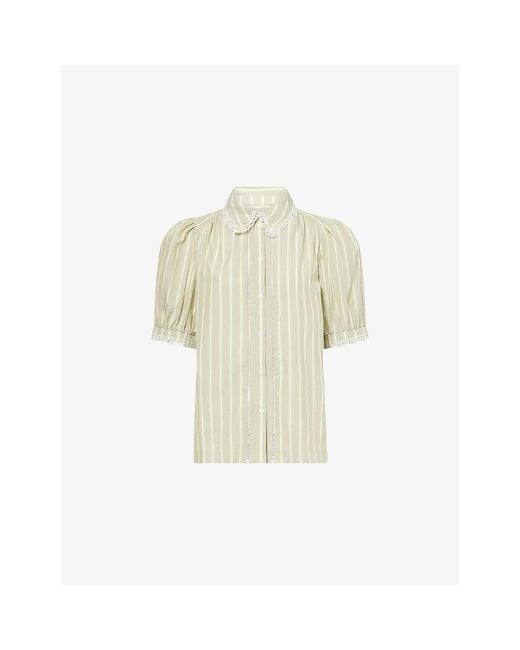 ME+EM White Striped Lace-Trim Cotton Blouse