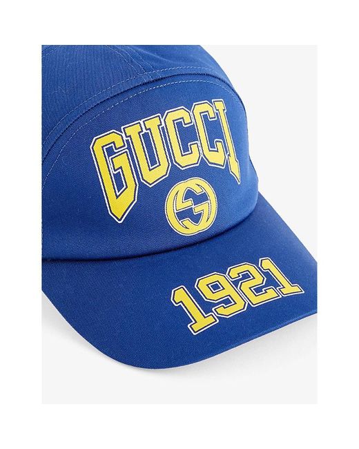 Gucci Blue Brand-print Panelled Cotton Cap