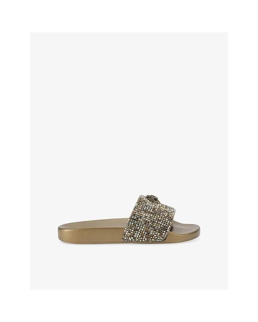 Kurt Geiger Natural Meena Eagle Crystal-Embellished Rubber Slides