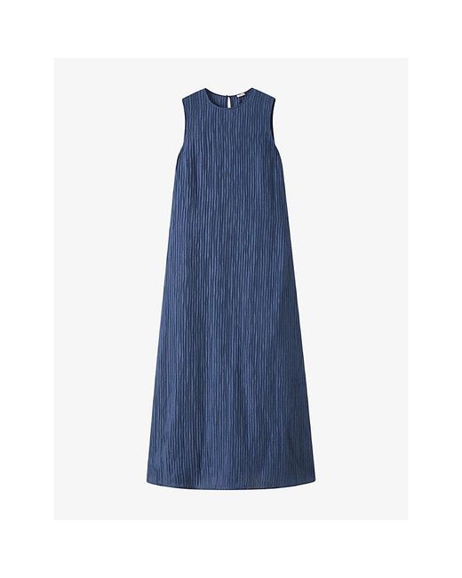 Joseph Blue Dion Round-Neck Crinkle Woven Maxi Dress