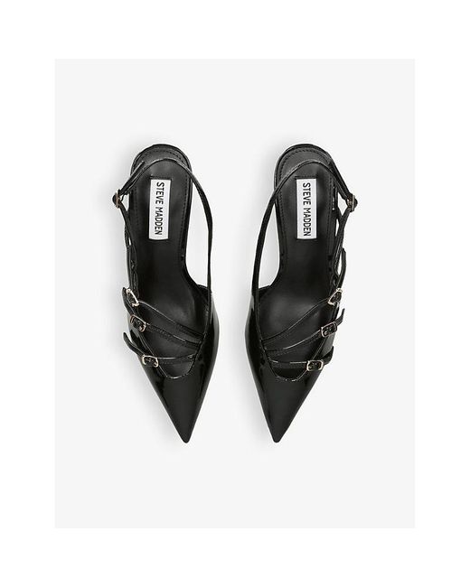 Steve Madden Black Liana Multi-Strap Patent-Leather Slingbacks