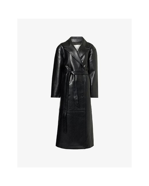 Frankie Shop Black Tina Belted Faux-Leather Trench Coat
