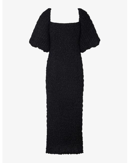 By Malina Black Carli Square-neck Smocked Woven Midi Dress X