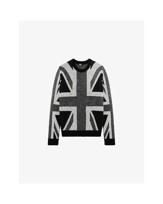 The Kooples Black Union Jack-Intarsia Regular-Fit Knitted Jumper for men