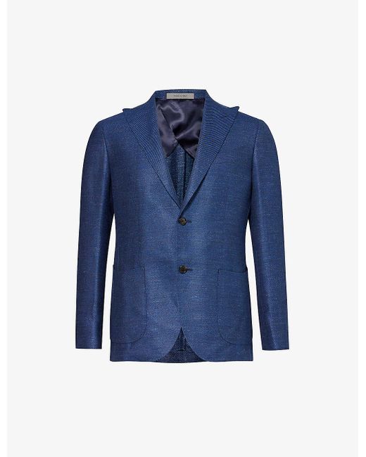 Corneliani Blue Single-breasted Regular-fit Wool, Silk And Linen-blend Blazer for men