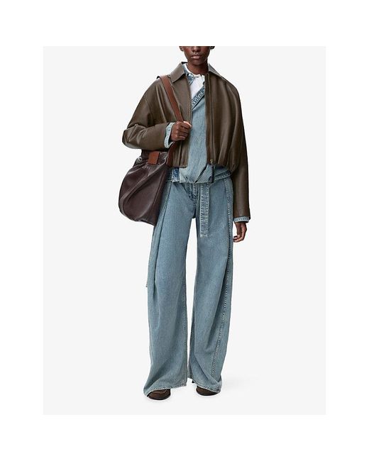 Loewe Brown Draped Pointed-Collar Leather Jacket