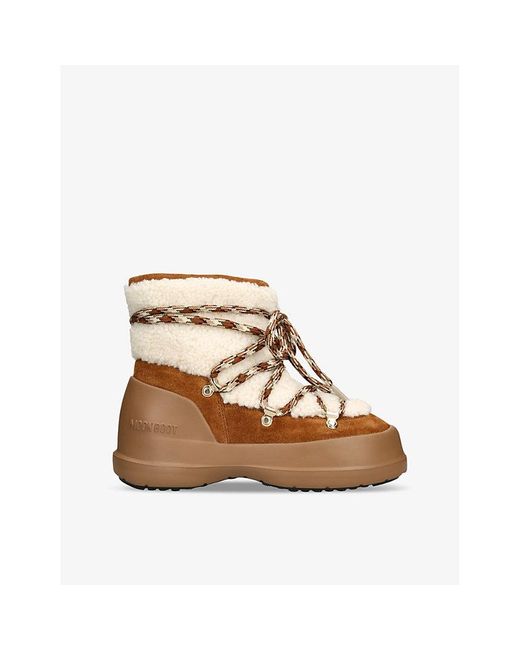 Moon Boot Luna Lace Up Shearling Ankle Boots in Brown Lyst