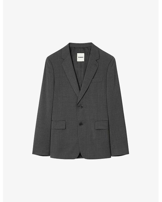 Sandro Gray Notched-lapel Single-breasted Virgin-wool Blazer for men