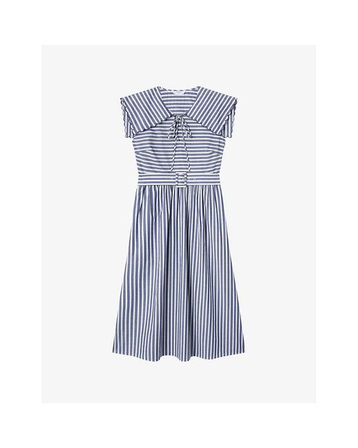 L.K.Bennett Blue Mul-vy/cream Beau Stripe Cotton Midi Dress