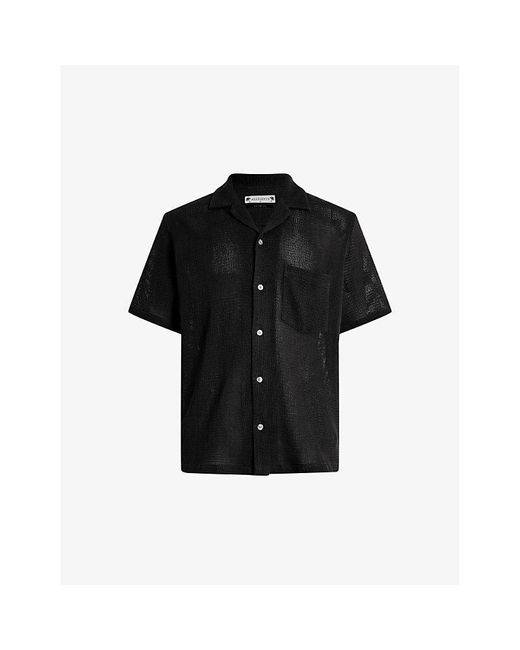 AllSaints Black Sortie Textured-knit Cotton Shirt for men