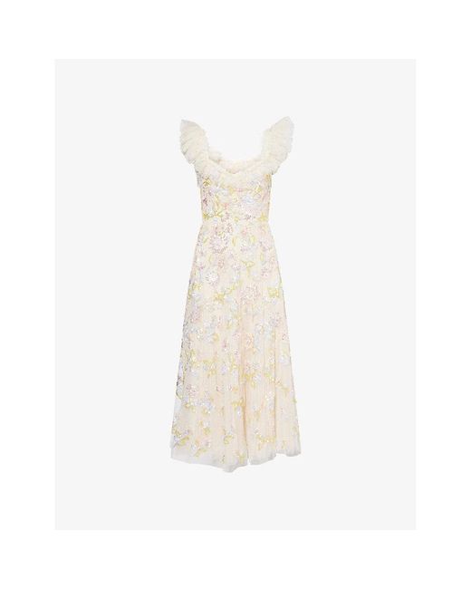 Needle & Thread White Sequin Dandelion Woven Midi Dress