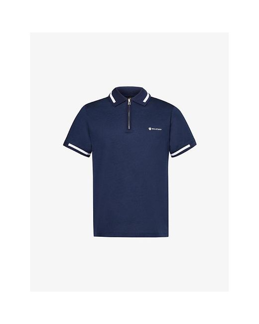 Belstaff Blue Branded-print Short-sleeved Cotton-jersey Polo Shirt X for men