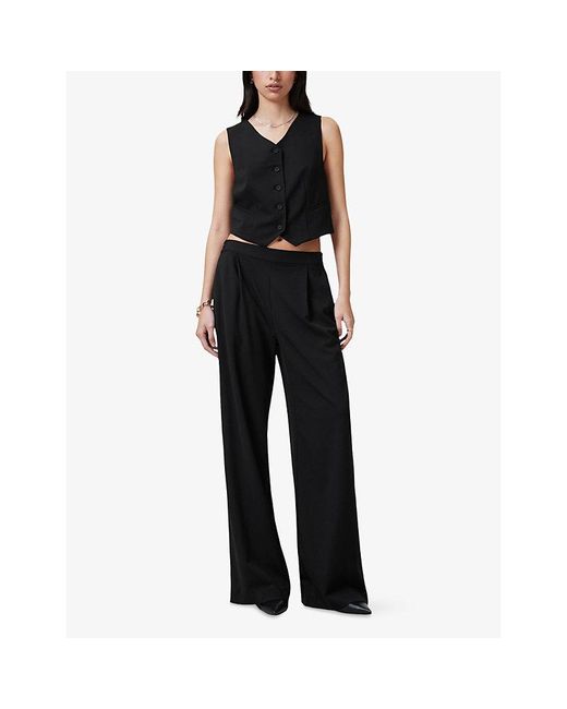 AllSaints Black Aleida Wide-Leg Mid-Rise Woven Trousers