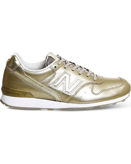 New balance 996 Metallic Leather Trainers in Gold (Gold mono) | Lyst