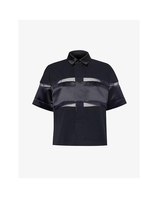 Sacai Blue Rugby Contrast-panel Cotton Top