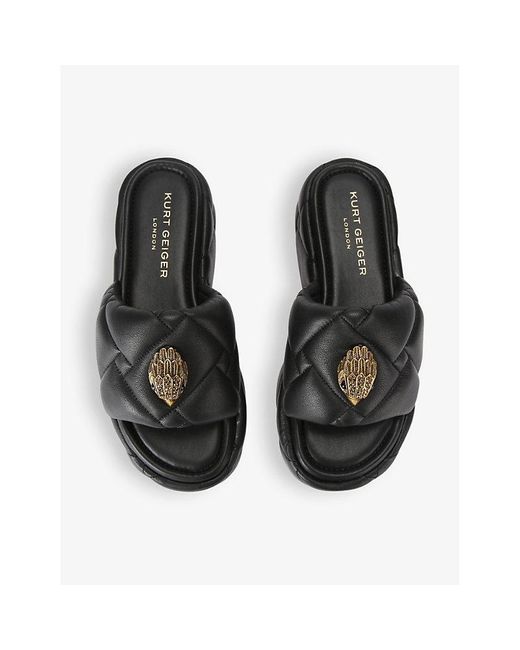 Kurt Geiger Black Kensington Eagle-Embellished Leather Flatform Sandals
