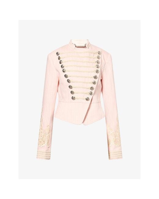 Jaded London Pink Mandy Military Lace-Embroidered Cotton-Blend Jacket