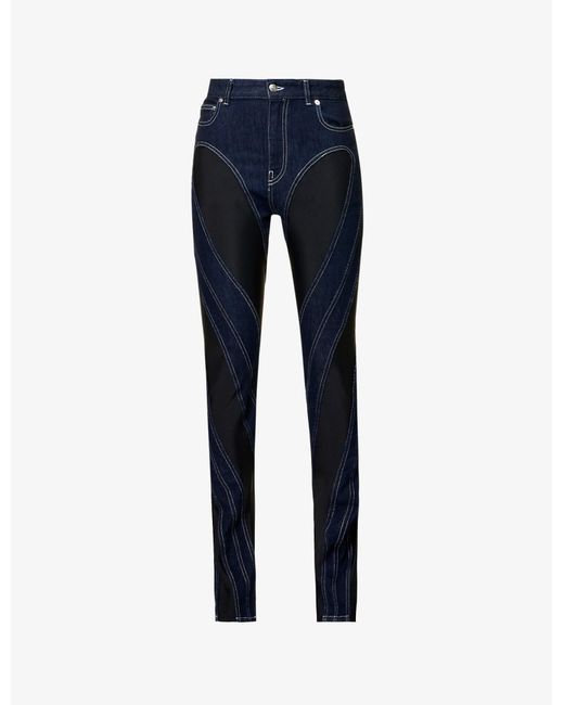 Mugler Spiral Seam-embellished Skinny High-rise Stretch-denim Jeans in ...