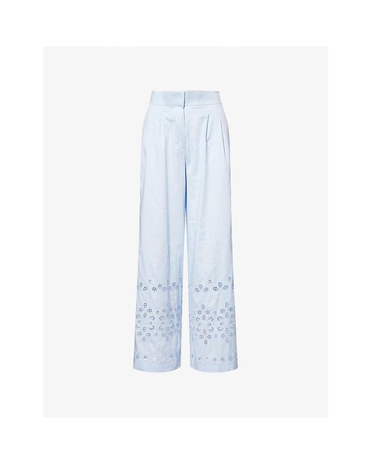 Mona Alshebil Blue Henna Wide-Leg Cotton Trousers