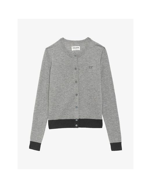 Zadig & Voltaire Gray Missya Logo-Embroidered Cashmere Cardigan