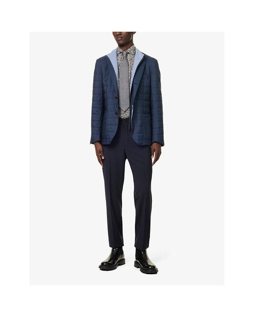 Corneliani Blue Single-breasted Quilted Woven Blazer for men