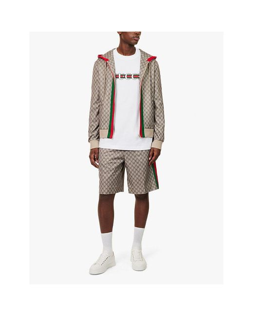 Gucci Multicolor Ebony Mc Monogram-Pattern Zip-Up Cotton-Blend Hoody for men