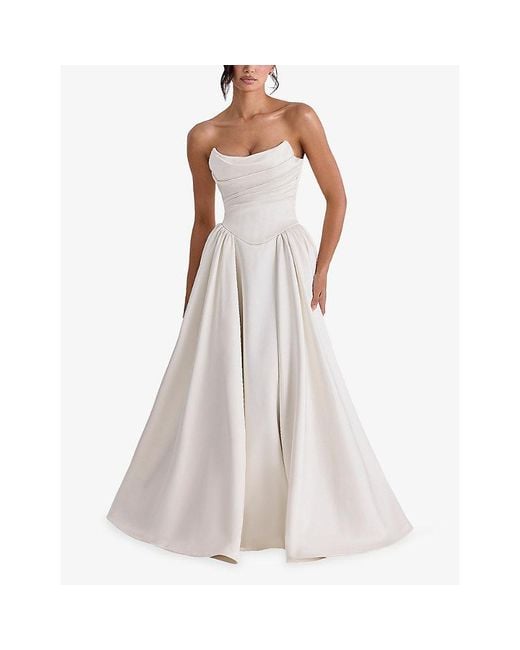 House Of Cb White Jelena Strapless Satin Bridal Gown