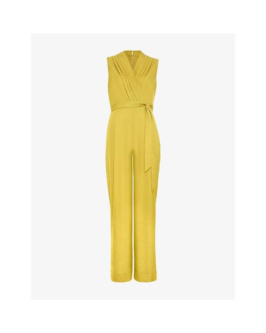 Phase Eight Yellow Taylor Wrap Satin-Twill Jumpsuit