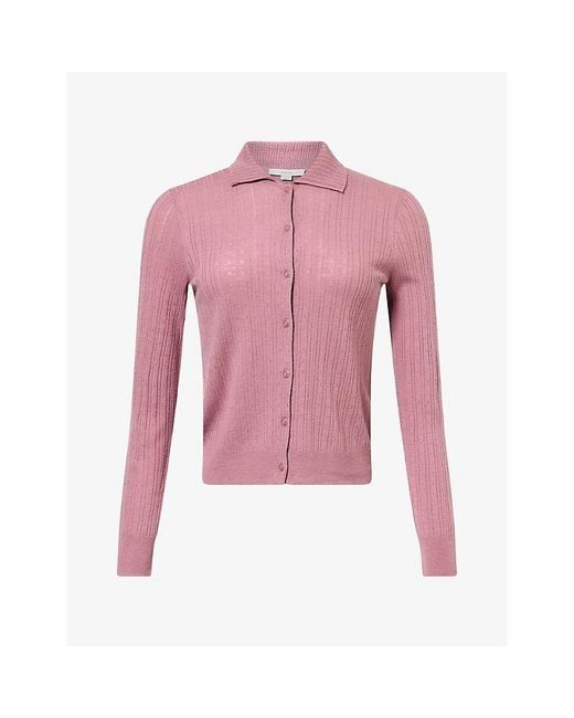 Vince Pink Pointelle Fine-Knit Wool Cardigan