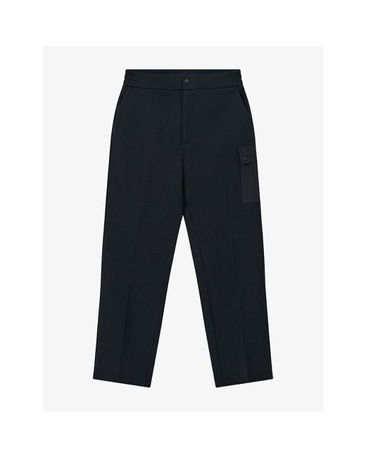 Boggi Blue Straight Elasticated-Waist Stretch Cotton-Blend Trousers for men