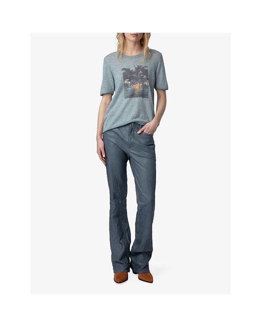 Zadig & Voltaire Blue Ida Graphic-print Relaxed-fit Cotton T-shirt