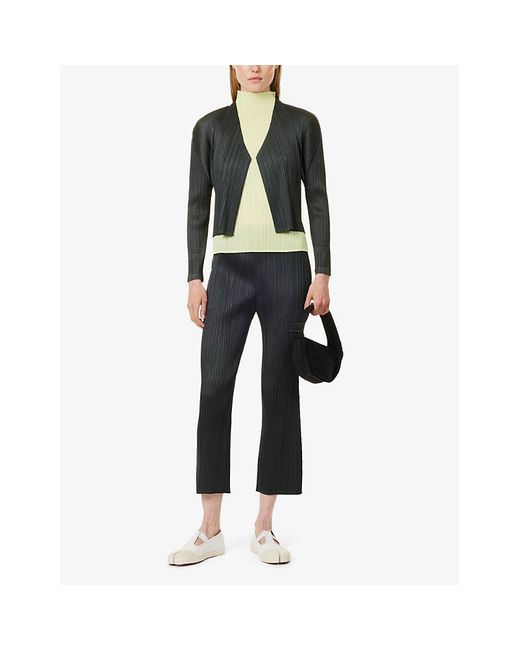 Pleats Please Issey Miyake Black May V-neck Knitted Cardigan