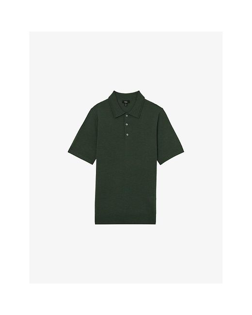 Reiss Green Manor Half-Button Short-Sleeve Merino-Wool Polo Shirt for men