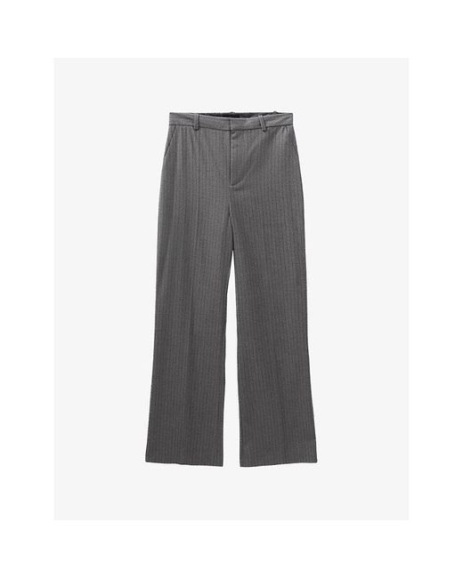 IKKS Gray High-rise Stripe-pattern Stretch-woven Trousers