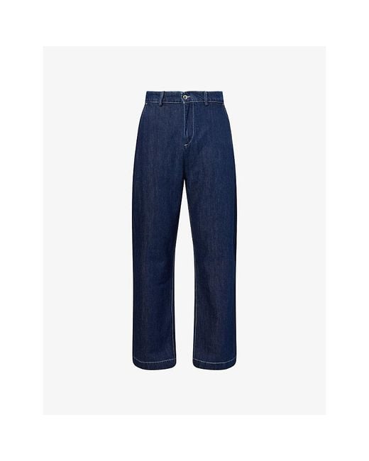 7 For All Mankind Blue Wide Leg Cotton And Linen Blend Chino Denim Jeans for men