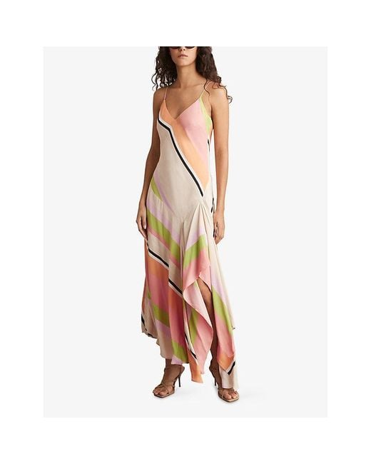 【海外限定】REISSドレス☆Hallia Stripe-Print Handkerchief Ma Reiss Hallia Stripe-Print Handkerchief Woven Maxi Dress in