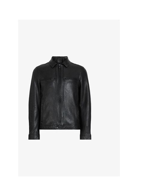 AllSaints Black Luck Regular-Fit Leather Jacket for men