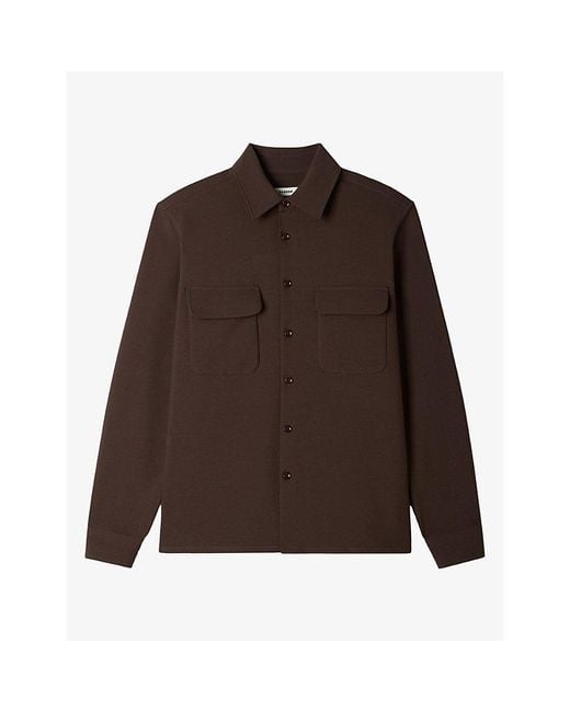 Sandro Brown Long-Sleeved Chest-Pocket Woven Shirt for men
