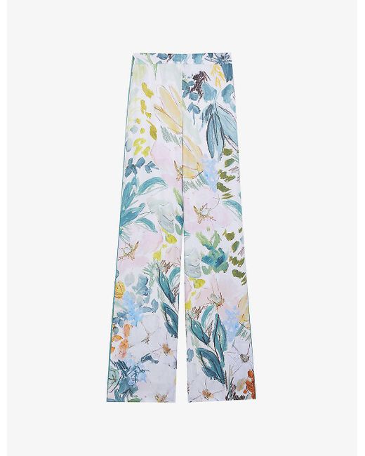 Ted Baker Blue Sarca Floral-print Wide-leg Woven Trousers