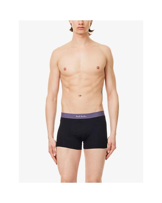 Paul Smith Black Branded-waistband Pack Of Five Stretch Organic-cotton Trunks for men